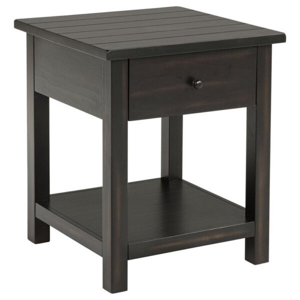 150220266992218a9bfc8.jpeg Ayne Side End Table, 1 Shelf, 1 Drawer, Black Wood, Square 20 Inch