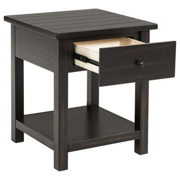 150220266992218fdf144.jpeg Ayne Side End Table, 1 Shelf, 1 Drawer, Black Wood, Square 20 Inch