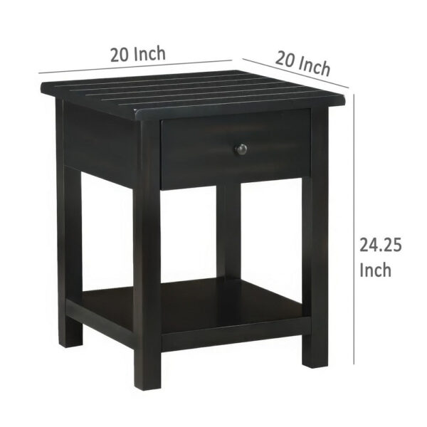 1502202669922194d30f7.jpeg Ayne Side End Table, 1 Shelf, 1 Drawer, Black Wood, Square 20 Inch
