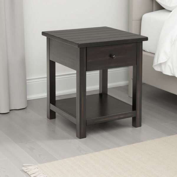 15022026699221973dd14.jpeg Ayne Side End Table, 1 Shelf, 1 Drawer, Black Wood, Square 20 Inch