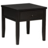 Coni Side End Table, 1 Drawer, Classic Black Wood, Square 24 Inch
