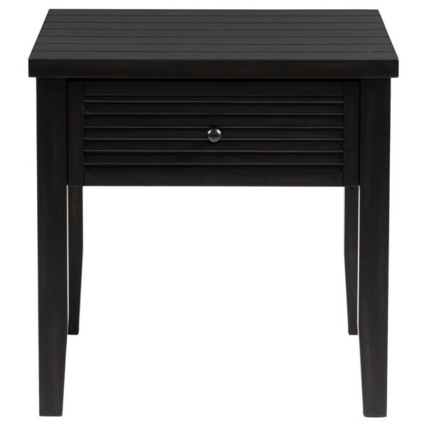 Coni Side End Table, 1 Drawer, Classic Black Wood, Square 24 Inch