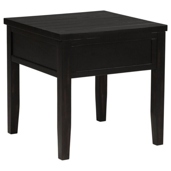 Coni Side End Table, 1 Drawer, Classic Black Wood, Square 24 Inch