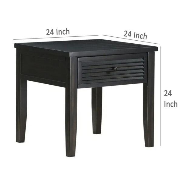 Coni Side End Table, 1 Drawer, Classic Black Wood, Square 24 Inch