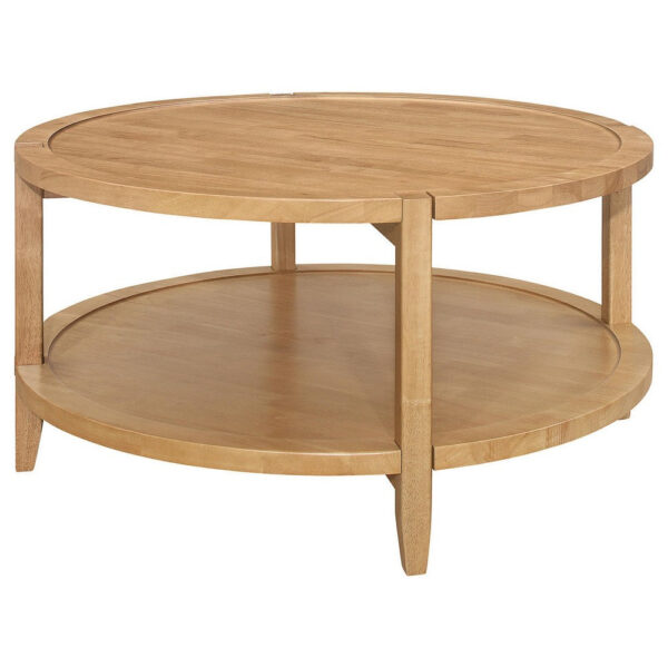 15022026699221d518f69.jpeg Camilia Coffee Table, 1 Shelf, Round Maple Brown Solid Wood, 36 Inch