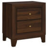 15022026699221dfa5d90.jpeg Yels Nightstand with 2 Drawers, Gold Metal Knobs, Walnut Brown