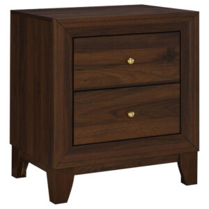 15022026699221dfa5d90.jpeg Yels Nightstand with 2 Drawers, Gold Metal Knobs, Walnut Brown