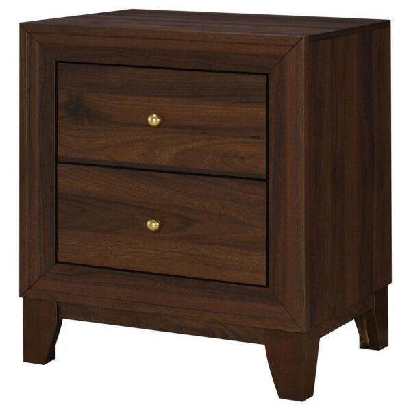 15022026699221e46a44a.jpeg Yels Nightstand with 2 Drawers, Gold Metal Knobs, Walnut Brown