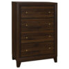Yels Tall Dresser Chest with 4 Drawers, Gold Metal Knobs, Walnut Brown