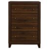 Yels Tall Dresser Chest with 4 Drawers, Gold Metal Knobs, Walnut Brown
