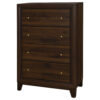 Yels Tall Dresser Chest with 4 Drawers, Gold Metal Knobs, Walnut Brown