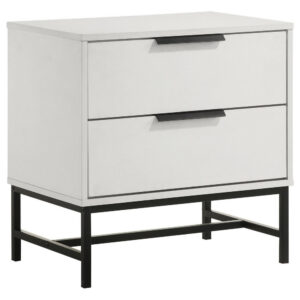 Noro Nightstand, 24 Inch, 2 Storage Drawers, Modern White, Black Metal