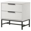 150220266992220918f39.jpeg Noro Nightstand, 24 Inch, 2 Storage Drawers, Modern White, Black Metal