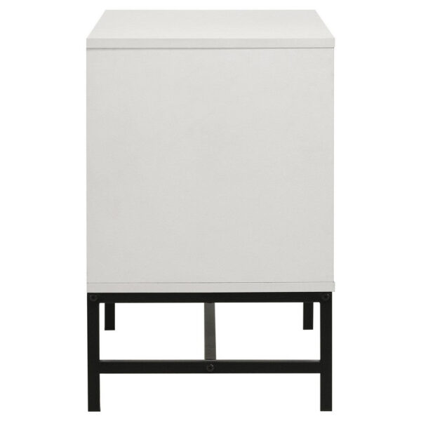 150220266992220ba49dc.jpeg Noro Nightstand, 24 Inch, 2 Storage Drawers, Modern White, Black Metal
