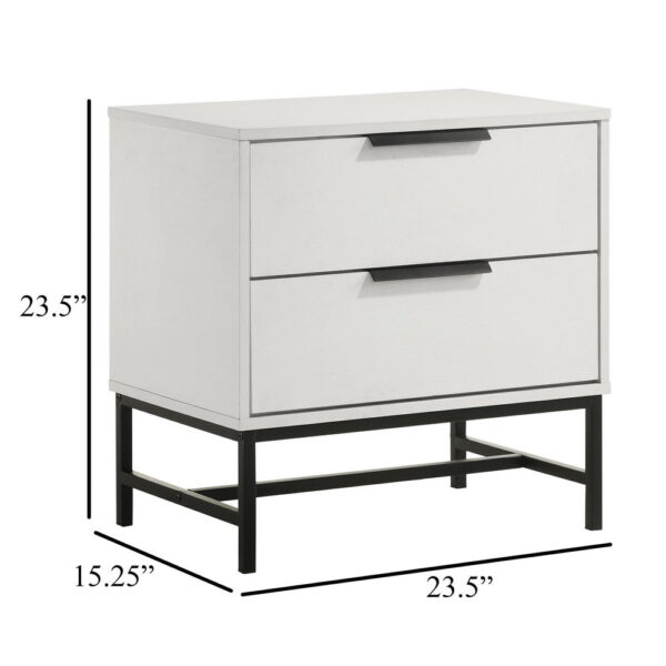 150220266992220decd53.jpeg Noro Nightstand, 24 Inch, 2 Storage Drawers, Modern White, Black Metal