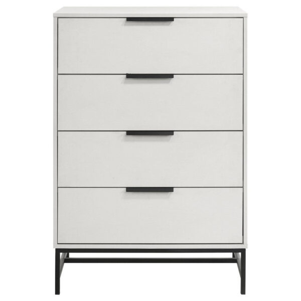 1502202669922215eda62.jpeg Noro Tall Dresser Chest, 4 Storage Drawers, Modern White, Black Metal