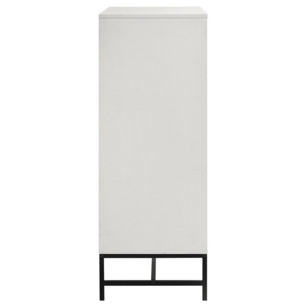150220266992221b10956.jpeg Noro Tall Dresser Chest, 4 Storage Drawers, Modern White, Black Metal