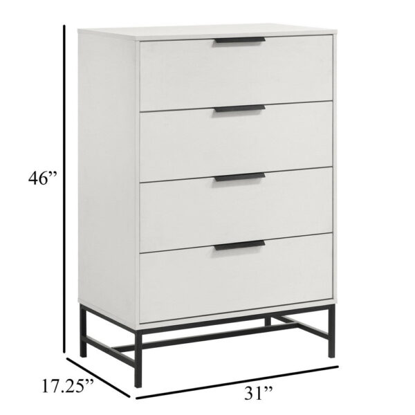 150220266992221da69f6.jpeg Noro Tall Dresser Chest, 4 Storage Drawers, Modern White, Black Metal