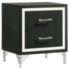 Jenny Nightstand, 24 Inch 2 Drawers and Chrome Accents, Modern Black