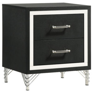 1502202669922226b7506.jpeg Jenny Nightstand, 24 Inch 2 Drawers and Chrome Accents, Modern Black