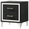 Jenny Nightstand, 24 Inch 2 Drawers and Chrome Accents, Modern Black