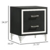 Jenny Nightstand, 24 Inch 2 Drawers and Chrome Accents, Modern Black