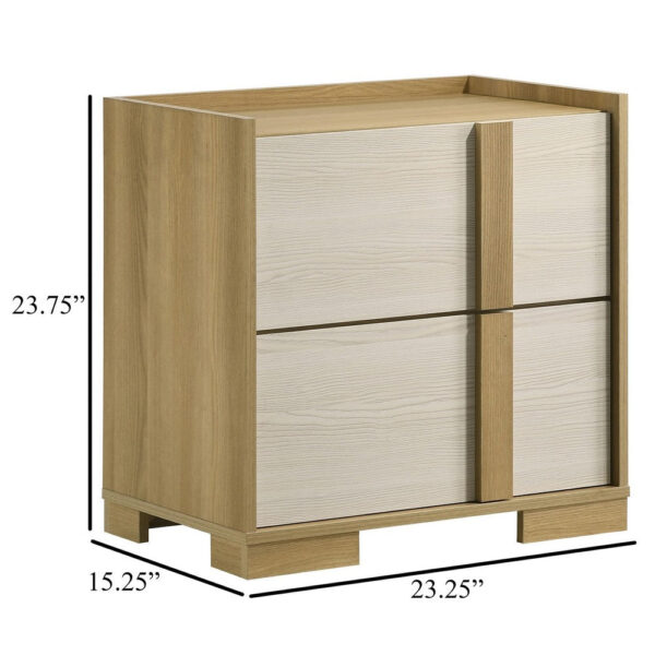 Hyle Nightstand, 2 Drawers, 24 Inch Modern Natural Brown and White