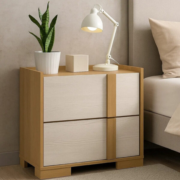 Hyle Nightstand, 2 Drawers, 24 Inch Modern Natural Brown and White