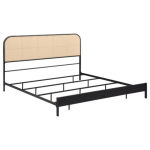 1502202669922250792ae.jpeg Ammy King Bed, Radio Weave Headboard, Brown Faux Rattan, Black Metal