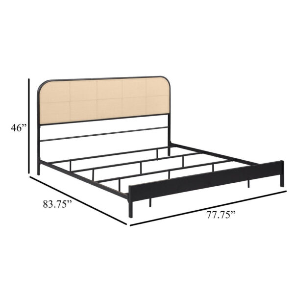 Ammy King Bed, Radio Weave Headboard, Brown Faux Rattan, Black Metal