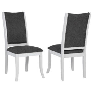 150220266992227765bba.jpeg Judy Dining Side Chair Set of 2, Flared Legs, White Wood, Gray Fabric