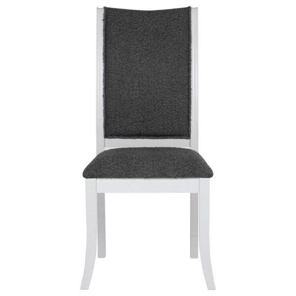 Judy Dining Side Chair Set of 2, Flared Legs, White Wood, Gray Fabric