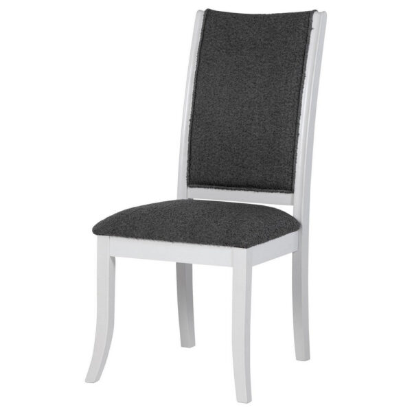 Judy Dining Side Chair Set of 2, Flared Legs, White Wood, Gray Fabric