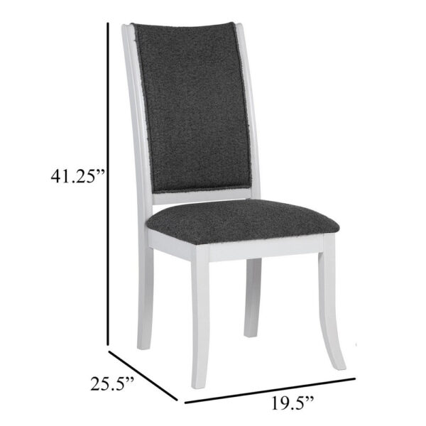 Judy Dining Side Chair Set of 2, Flared Legs, White Wood, Gray Fabric