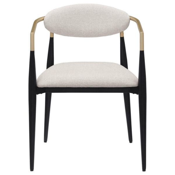 Exis Dining Armchair Set of 2, Modern Beige Fabric, Sleek Black Metal