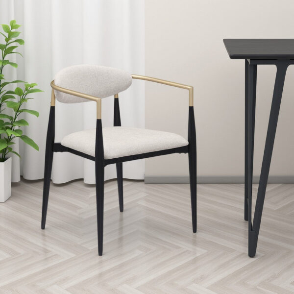 Exis Dining Armchair Set of 2, Modern Beige Fabric, Sleek Black Metal