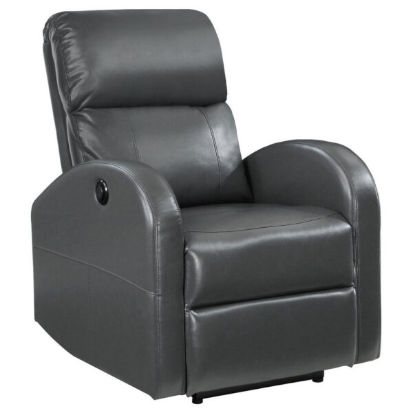 Nami Power Recliner Chair, Rich Gray Faux Leather, Plush Pillow Back