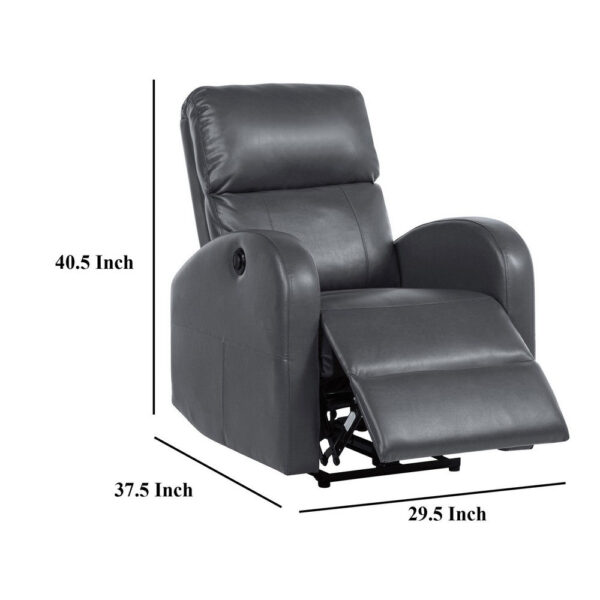 Nami Power Recliner Chair, Rich Gray Faux Leather, Plush Pillow Back