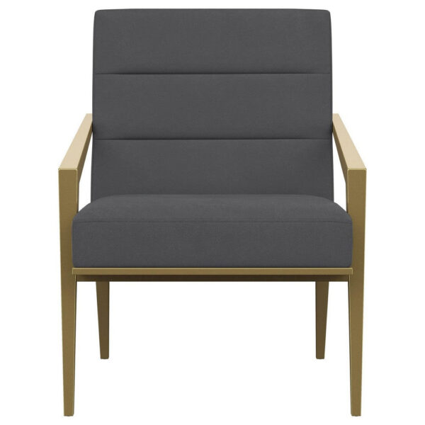 Kiara Accent Chair, Channel Tufted Dark Gray Fabric, Gold Metal Frame