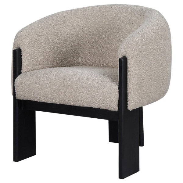 150220266992233ac89da.jpeg Vala Accent Chair, Modern Plush Beige Boucle Barrel Back, Black Wood