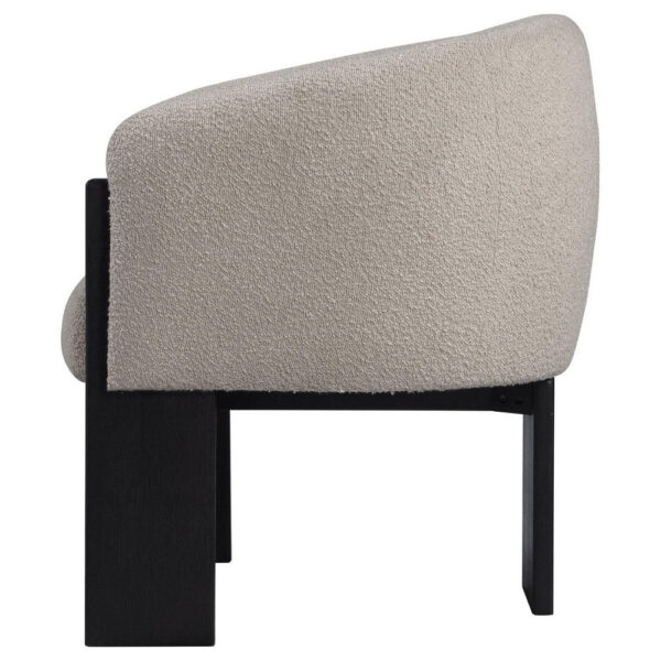150220266992233dd46fd.jpeg Vala Accent Chair, Modern Plush Beige Boucle Barrel Back, Black Wood