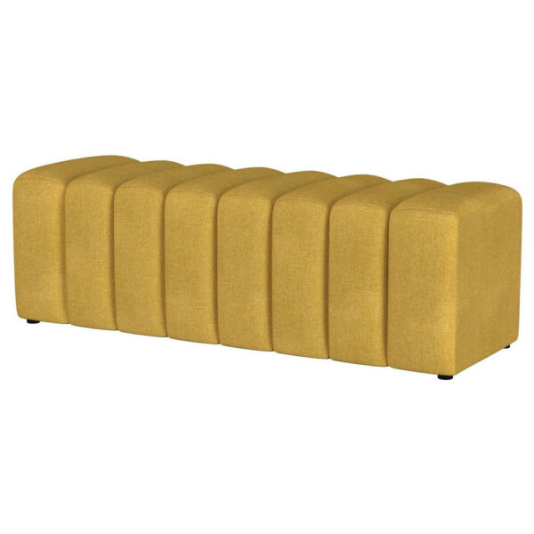 Sanna Accent Bench, Modern Channel Tufted Yellow Fabric, 54 Inch