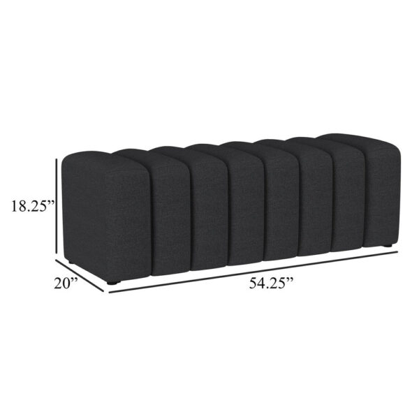 Sanna Accent Bench, Modern Channel Tufted Charcoal Black, 54 Inch