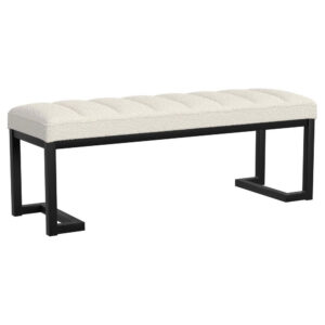 Mezza Accent Bench, Tufted Ivory Boucle Fabric, Black Metal, 48 Inch