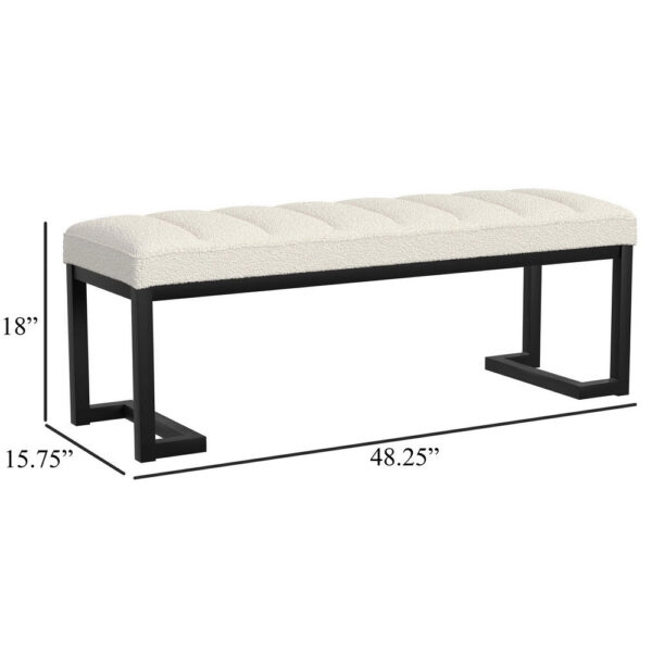 Mezza Accent Bench, Tufted Ivory Boucle Fabric, Black Metal, 48 Inch