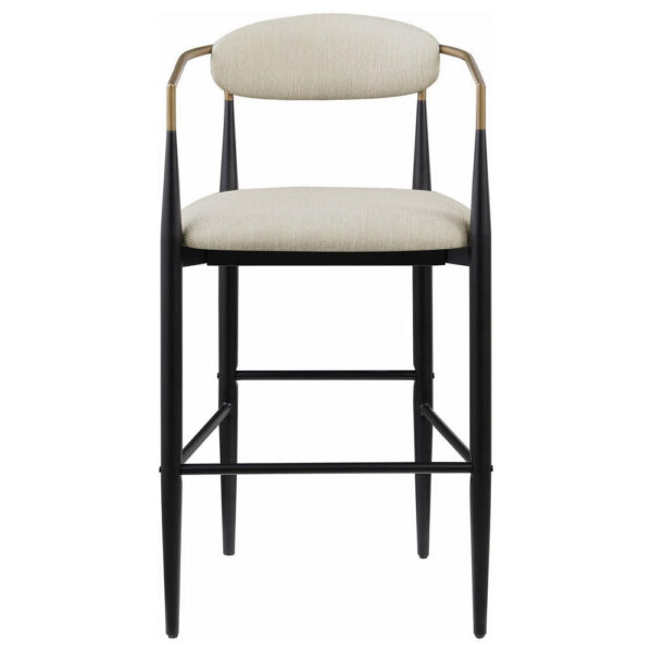 Tiara Bar Chair Set of 2, Beige Fabric, Gold Black Metal 30 Inch