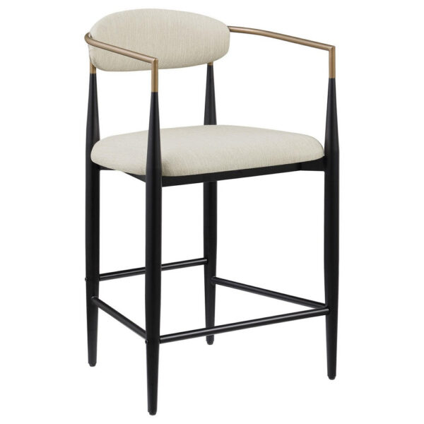 Tiara Counter Height Chair Set of 2, Beige Fabric, Black Metal 25 Inch