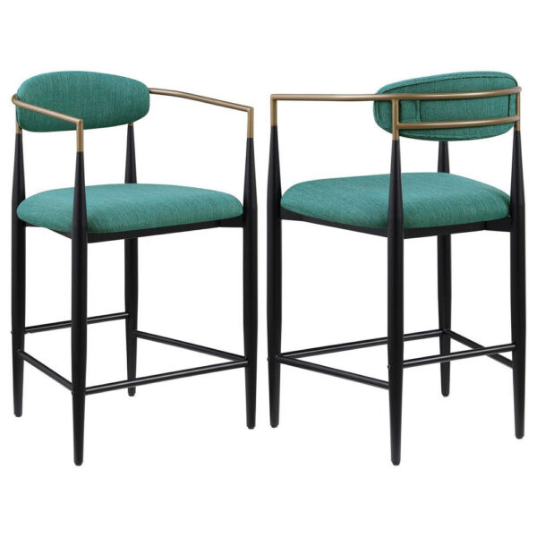 Tiara Counter Height Chair Set of 2, Teal Green, Black Metal 25 Inch
