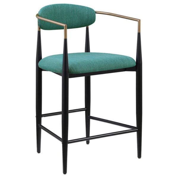 Tiara Counter Height Chair Set of 2, Teal Green, Black Metal 25 Inch