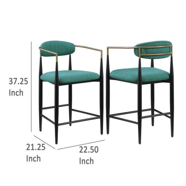 Tiara Counter Height Chair Set of 2, Teal Green, Black Metal 25 Inch